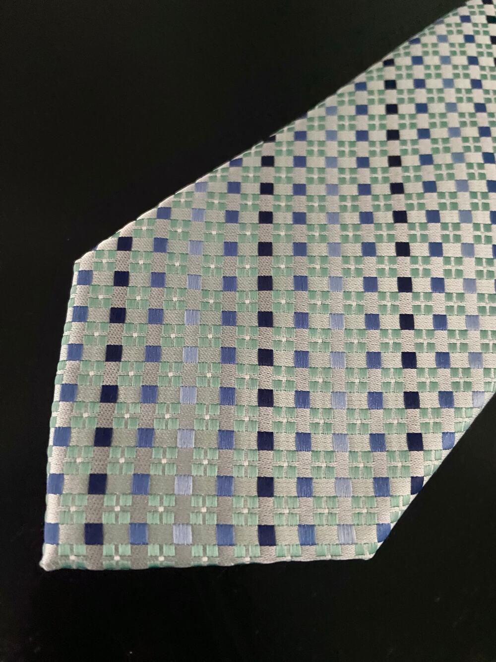 ADOLFO Blue/Green Diamond Pattern Silk Tie